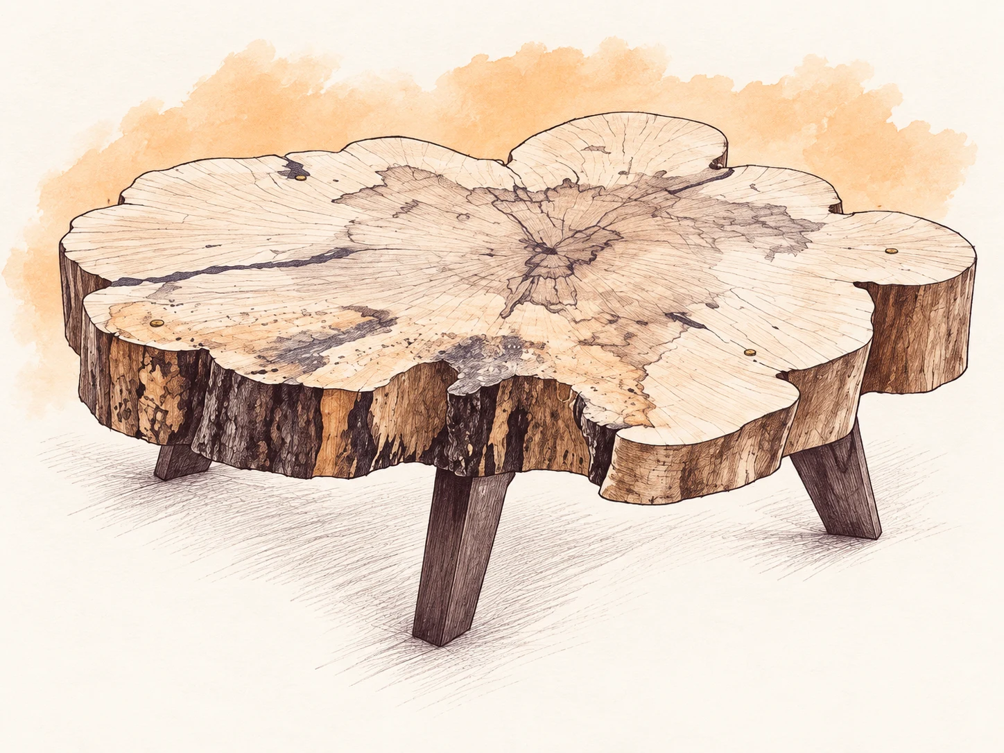 A low coffee table made from a spalted maple cross-section